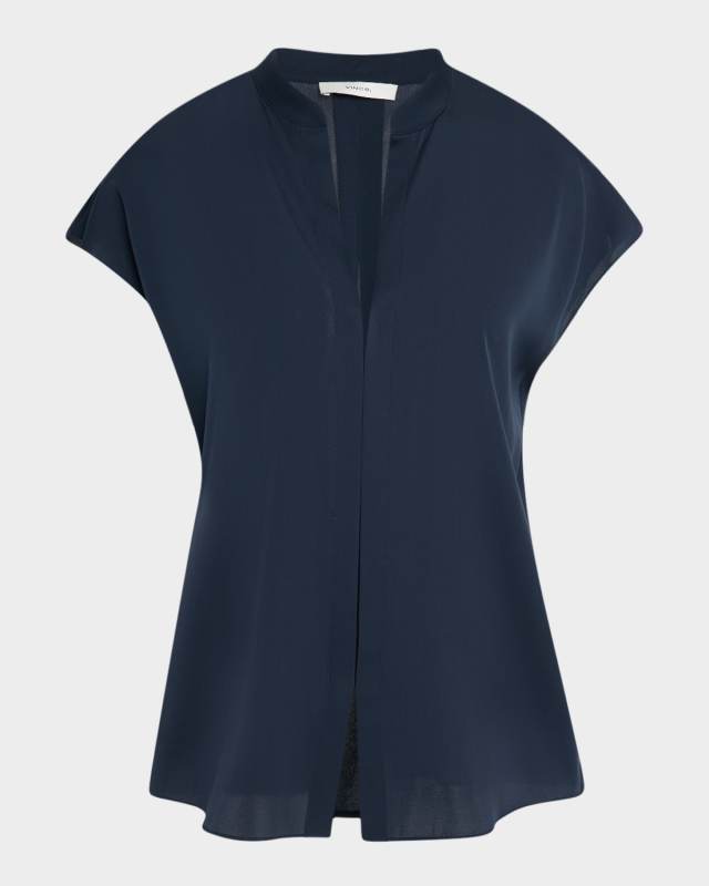 Cap-Sleeve Blouse with Hidden Placket